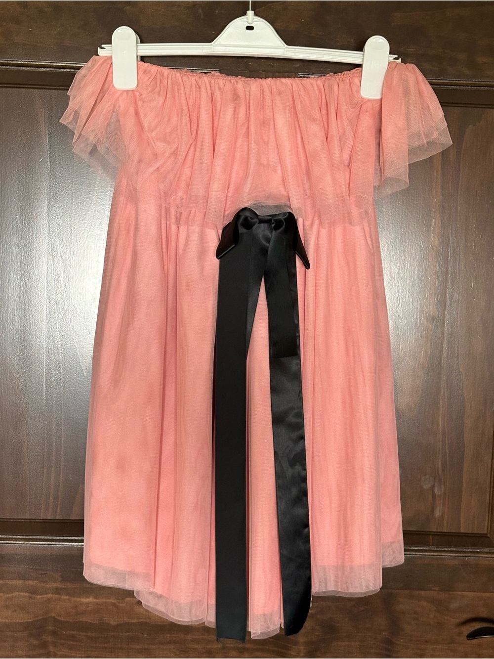 Shein Pink Tulle Strapless Dress with Black Satin Bow Size Small